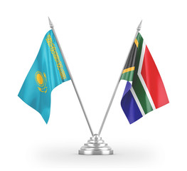 South Africa and Kazakhstan table flags isolated on white 3D rendering