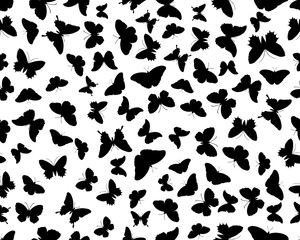 Fototapeta na wymiar Seamless pattern with black silhouettes of butterflies on white background