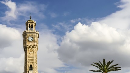 Fototapeta na wymiar izmir clock tower with clouds. city center.