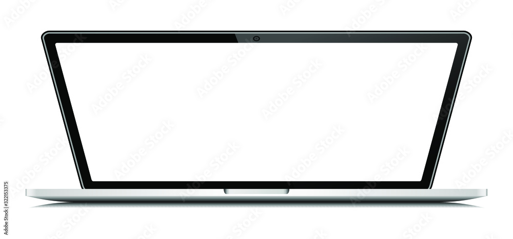 Aufkleber Realistic vector notebook with blank screen, computer mockup with empty monitor, silver metallic notebook