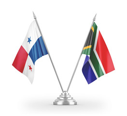 South Africa and Panama table flags isolated on white 3D rendering