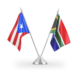 South Africa and Puerto Rico table flags isolated on white 3D rendering