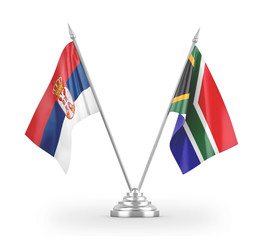 South Africa and Serbia table flags isolated on white 3D rendering