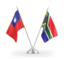 South Africa and Taiwan table flags isolated on white 3D rendering