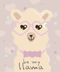 Vector cards love valentine day cute llama  alpaca with slogans character in pastel color. 