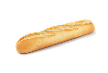 Freshly baked baguette isolated on white background.