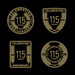 115 years anniversary celebration logotype. 115th anniversary logo collection. Set of anniversary design template. Vector and illustration.