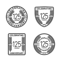 125 years anniversary celebration logotype. 125th anniversary logo collection. Set of anniversary design template. Vector and illustration.