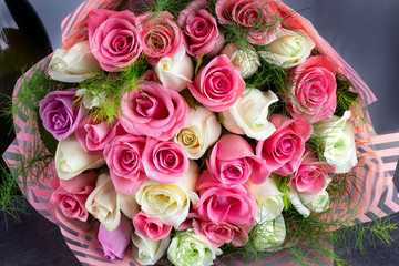 beautiful wedding bouquet of white and pink roses