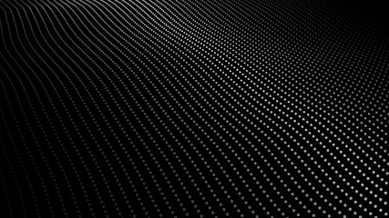 Fototapeta premium Abstract dynamic wave of particles. Wave of gradient dots on black background. Futuristic vector illustration.