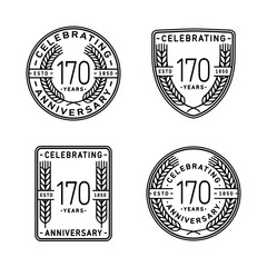 170 years anniversary celebration logotype. 170th anniversary logo collection. Set of anniversary design template. Vector and illustration.