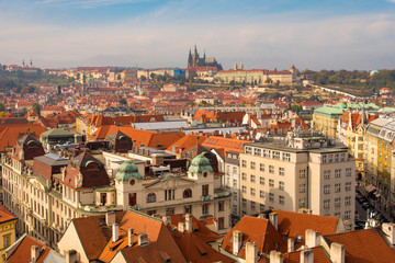Fototapeta na wymiar Red Rooftops of Buildings of the Old Town in Prague, Czechia