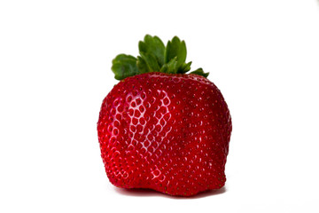 Fresh strawberries were placed on a white background