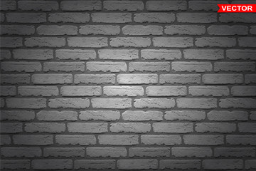Fototapeta na wymiar Realistic shiny dark gray old brick wall texture with cracks and light. Layered vector seamless background.