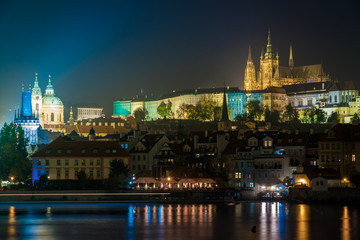 Fototapeta na wymiar View of Prague Castle Complex From the Other Side of Vltava River at Night