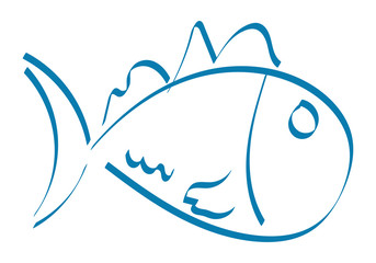 Dibujo en trazo azul de un pez.