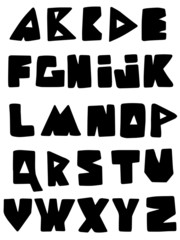 Black careless bold roman alphabet on white background. Awkward isolated graphic english font black and white stock vector illustration. Geometric simple hand drawn delta letters set.