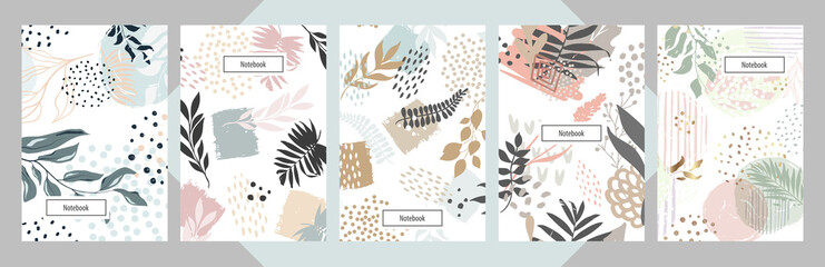 Modern abstract floral art vector notebook background. - obrazy, fototapety, plakaty