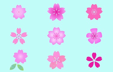 Cherry blossom sakura spring flower vector icons. Beautiful pink natural designs with gradient. Delicate illustrations in Japanese aesthetic style.