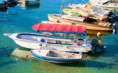 Fototapeta na wymiar Motorboat in Adriatic Sea in Dubrovnik Croatia