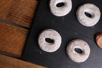 homemade bagels with chocolate cup