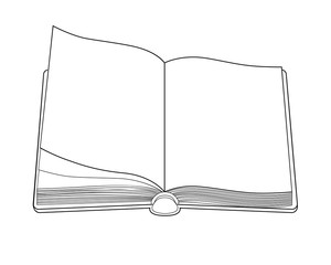 Opened blank book or diary - linear, vector image for coloring. Blank pages of an open book - copy space, element for a coloring book. Outline