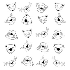 pattern of muzzles of forest animals in black and white