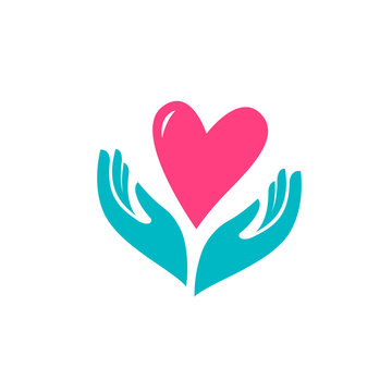Heart In Hands Symbol. Health, Charity Logo Or Icon Vector