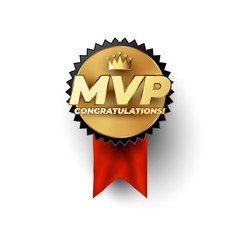 MVP Most Valuable Player gold badge concept with champion crown above the luxury gold styled MVP phrase
