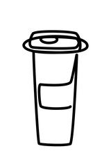 Vector line art drawing of a cup of coffee to go. Modern minimalist illustration