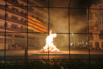 Fire show on the streets of Barcelona on St. Juan's day 2019