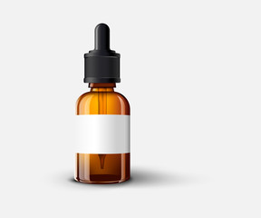 Essential oil 3d glass bottle mock up. Oil bottle isolated on white background.