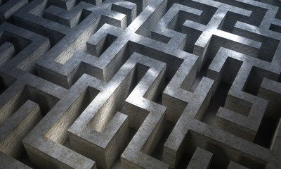 Dark stone labyrinth with dramatic light. Maze pattern
