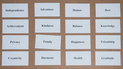 CORE VALUE word on a piece of paper close up, personal values concept. FAMILY.