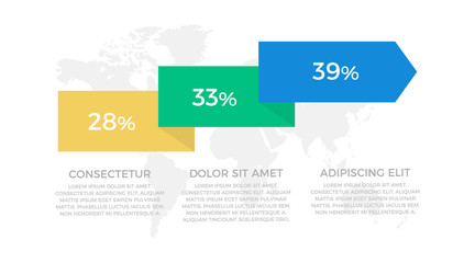 Set of yellow, green and blue elements for infographic with world map presentation slides.