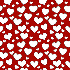 Seamless pattern of white Hearts on red background. Vector illustration