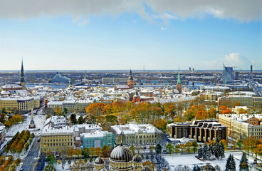 Beautiful aerial panorama view of Riga city skyline, Latvia