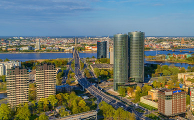 Naklejka premium Beautiful aerial panorama view of Riga city skyline, Latvia