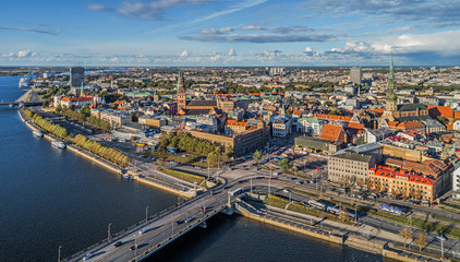 Obraz premium Beautiful aerial panorama view of Riga city skyline, Latvia