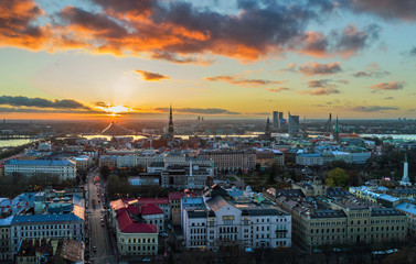 Beautiful aerial panorama view of Riga city skyline, Latvia