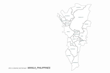 graphic vector map of manila. philippine map. south asia country.