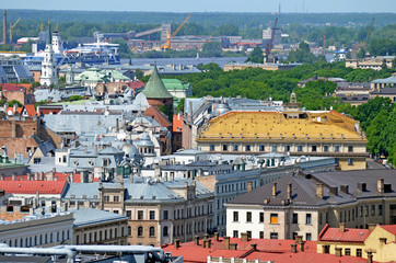 Fototapeta na wymiar Beautiful aerial panorama view of Riga city skyline, Latvia