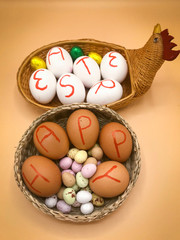 Fototapeta na wymiar Decorated fresh eggs for Easter