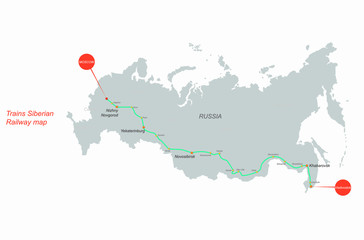 russia map. vector of siberian train railway map. russian railway graphic map.