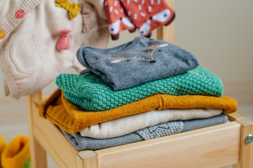 Organic cotton clothing on the kids chair