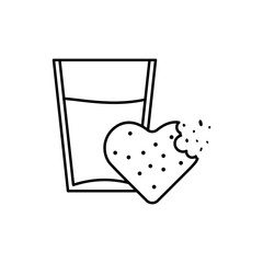 Glass of milk, biscuits, heart icon. Simple line, outline vector elements of breakfast with love icons for ui and ux, website or mobile application