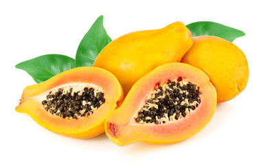 ripe cut papaya isolated on a white background