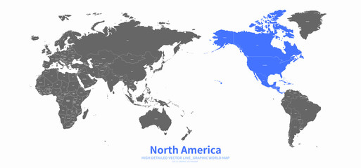 world map. detailed line vector world map.  continental world map with white background.