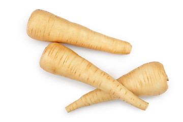 Parsnip root isolated on white background with clipping path. Top view. Flat lay. - obrazy, fototapety, plakaty