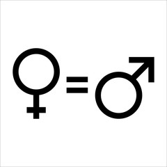 Female and Male Symbols with Mathematical Equal Sign. Editable Clip Art.